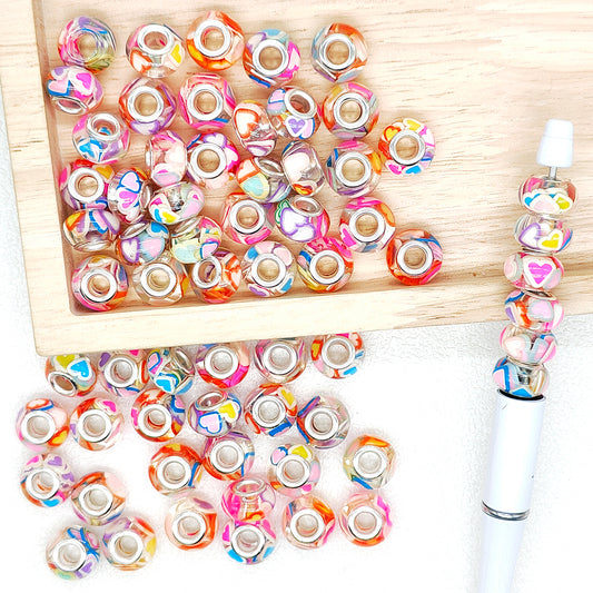 50Pcs Colored Heart Assorted Large Hole Lampwork Beads