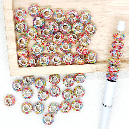 50Pcs Colored Moon Sequin Resin Large Hole Beads,Rondelle Beads DIY Jewelry