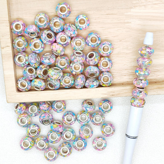 50Pcs Colored Round Sequin Resin Large Hole Beads,Lampwork Beads