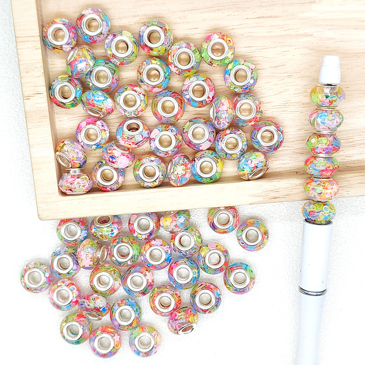 50Pcs Colored Sequin Resin Large Hole Beads,Charm Beads