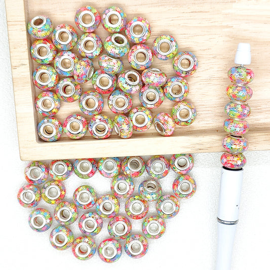 50Pcs Colored Star Sequin Resin Large Hole Beads,Rondelle Beads