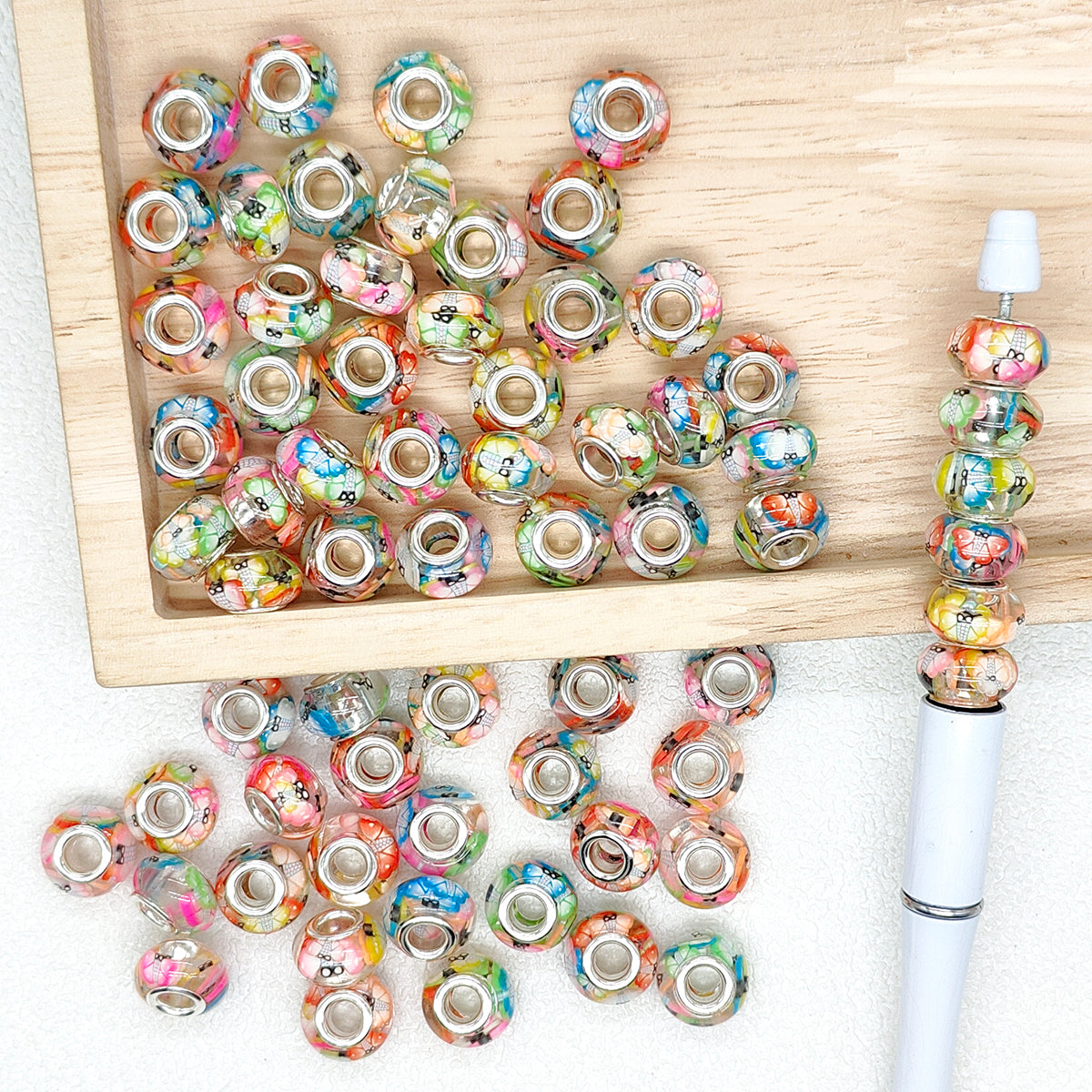 50Pcs Colorful Butterfly Resin Large Hole Beads,Lampwork Beads
