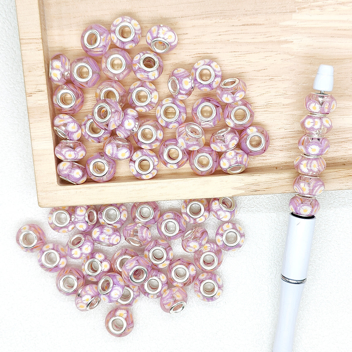 50Pcs Daisy Resin Large Hole Beads,Lampwork Beads
