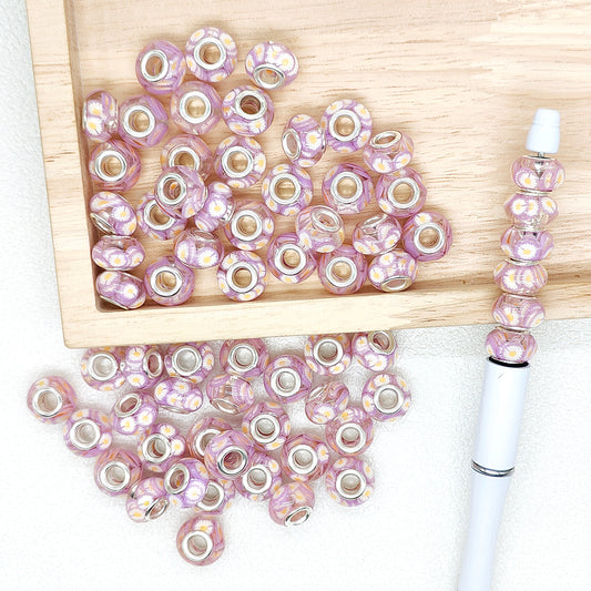 50Pcs Daisy Resin Large Hole Beads,Lampwork Beads