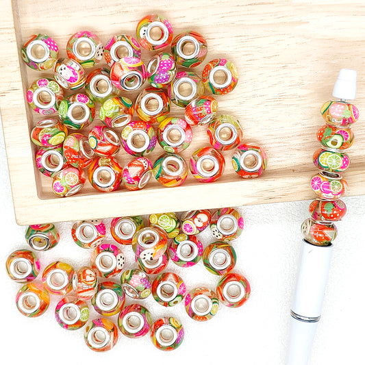 50Pcs Fruits Resin Large Hole Spacer Beads,European Bead