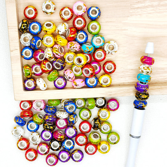 50Pcs Gold Splatter Rondelle Beads,European Large Hole Spacer