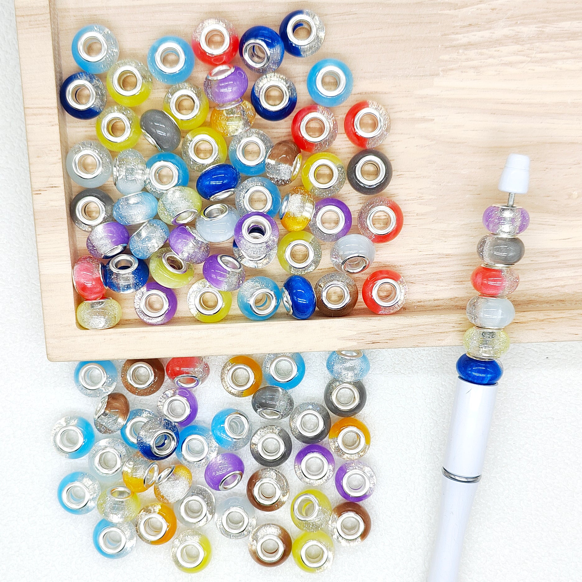 50Pcs Gradient Glitter Spacer Beads,Large Hole Bead for Bracelet