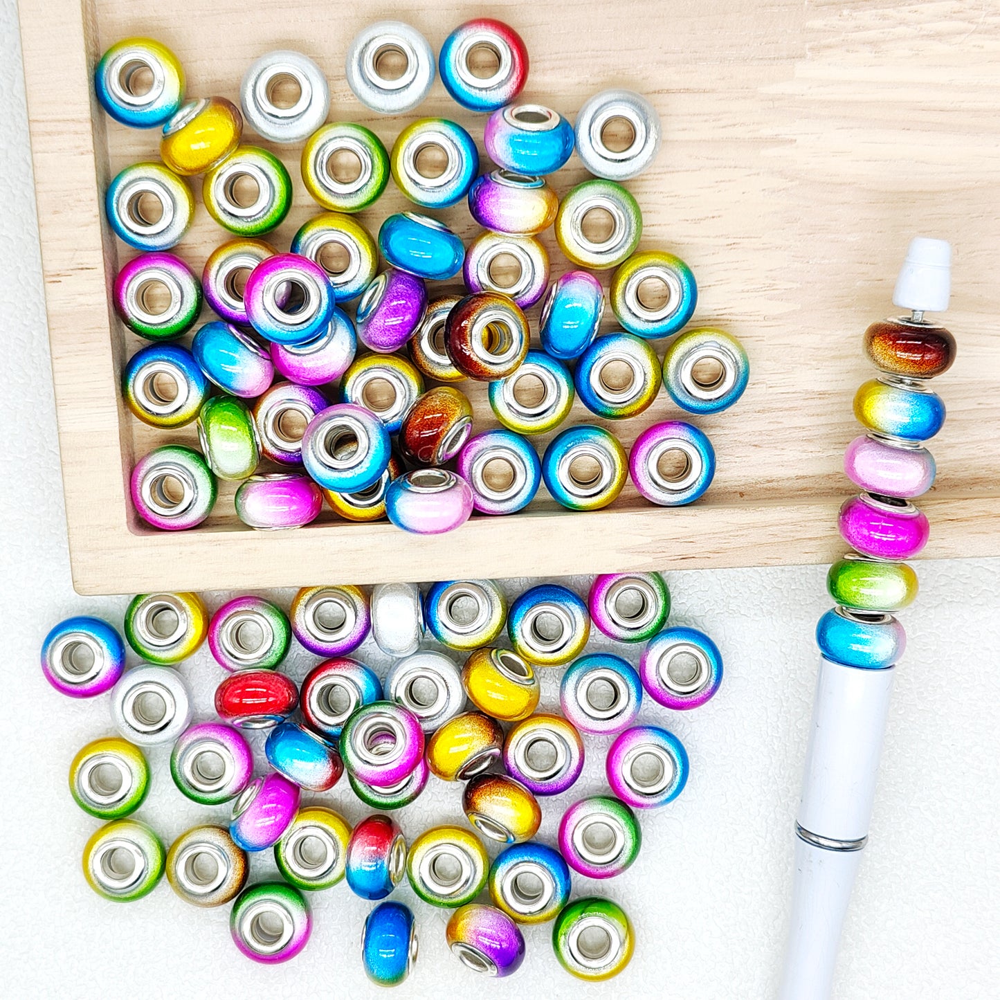 50Pcs Gradual Miracle Lampwork Large Hole Rondelle Beads