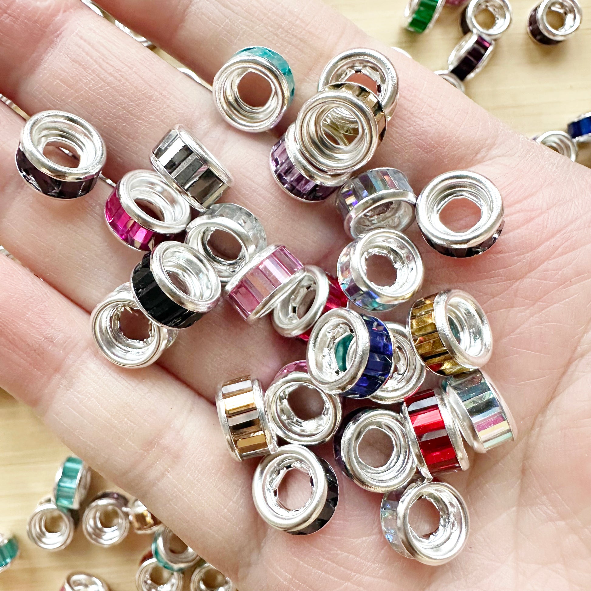 50Pcs/Lot 10mm Crystal Rhinestones Metal Spacers,Mixed Pack