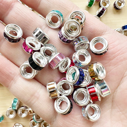 50Pcs/Lot 10mm Crystal Rhinestones Metal Spacers,Mixed Pack