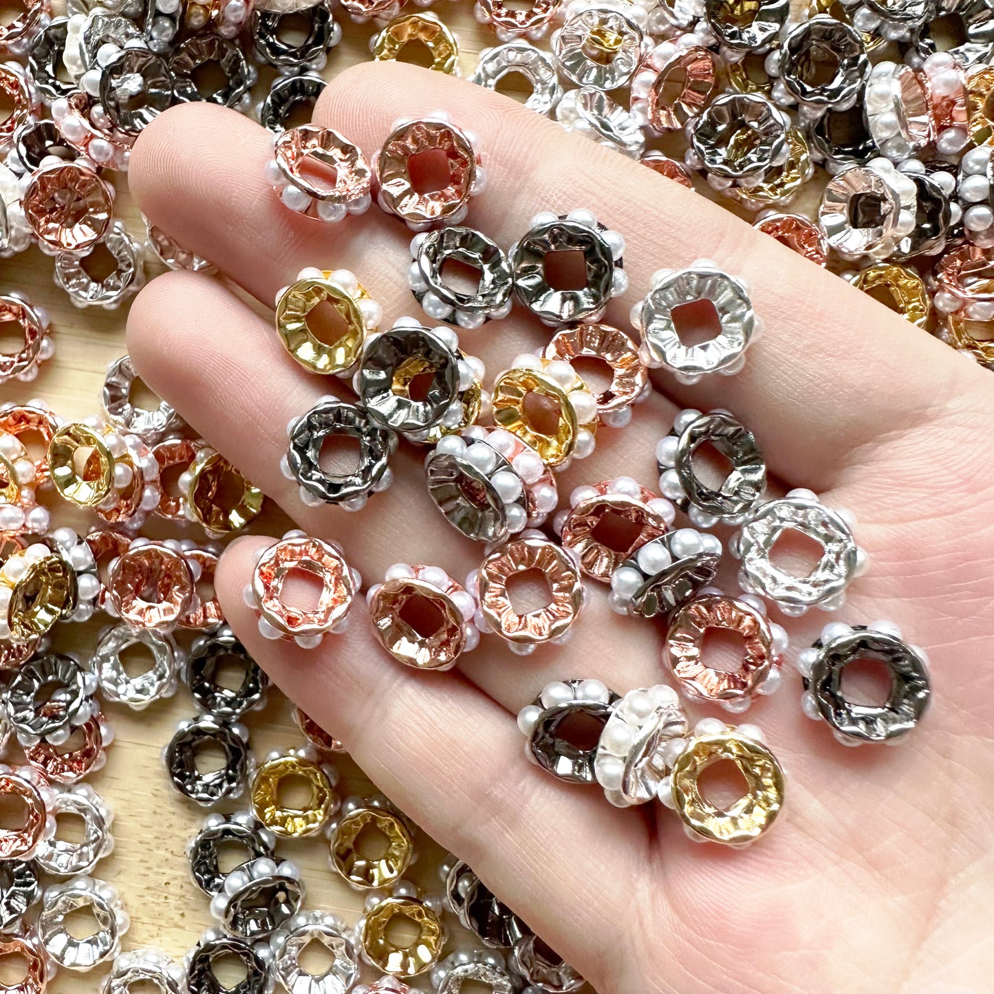 50Pcs/Lot 10mm Metal Pearls Spacer Bead,Rondelle Spacer Mix