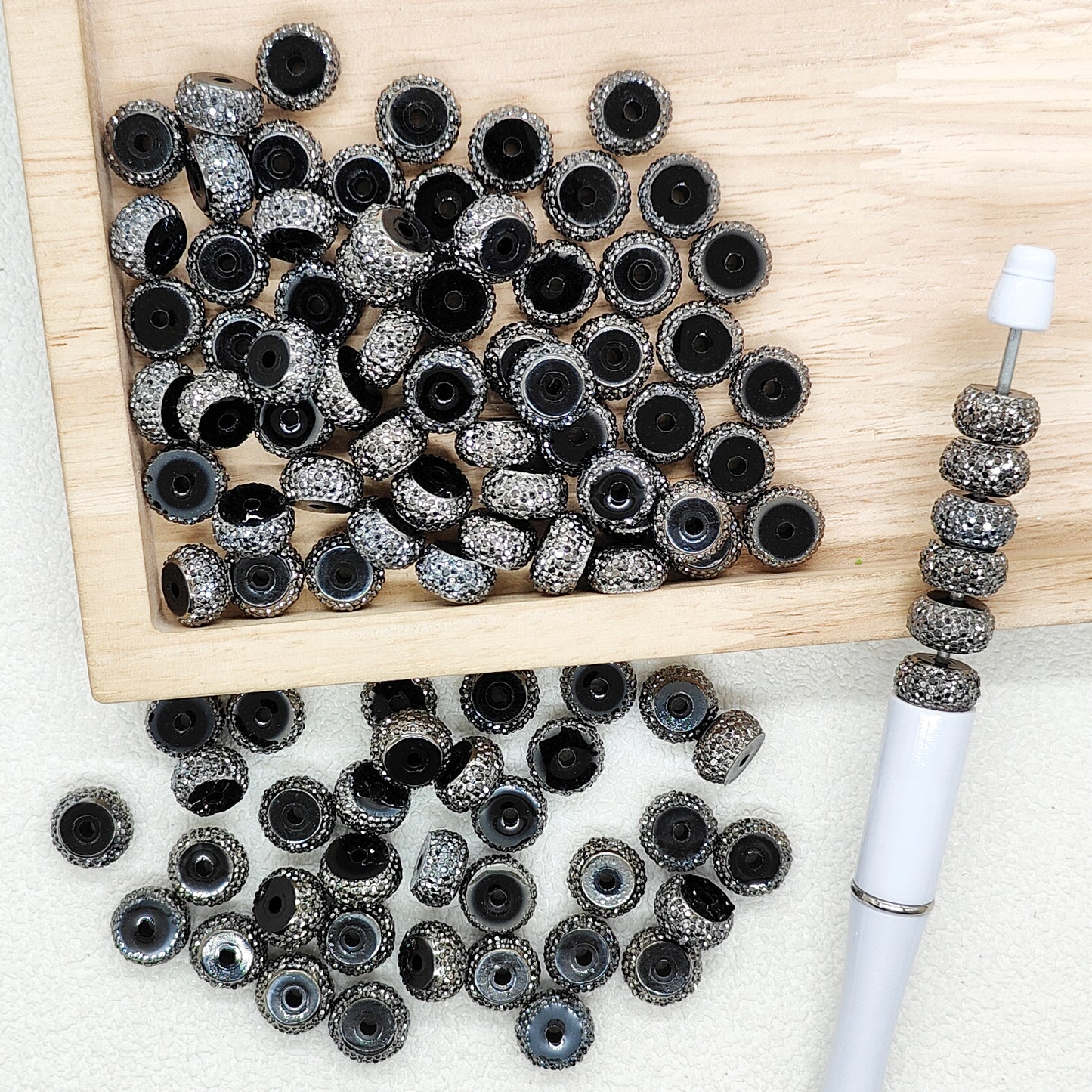 50Pcs/Lot 12mm Hematite Rhinestone Effect Spacer Beads