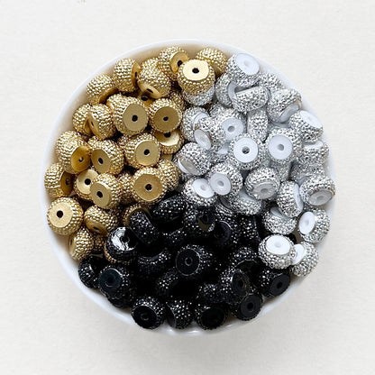 50Pcs/Lot 12mm Rhinestone Effect Acrylic Rondelle Spacer,Gold/Silver/Black