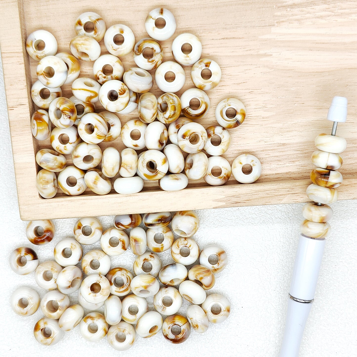 50Pcs/Lot 14mm Large Hole Marble Acrylic Beads,Abacus Spacer Beads