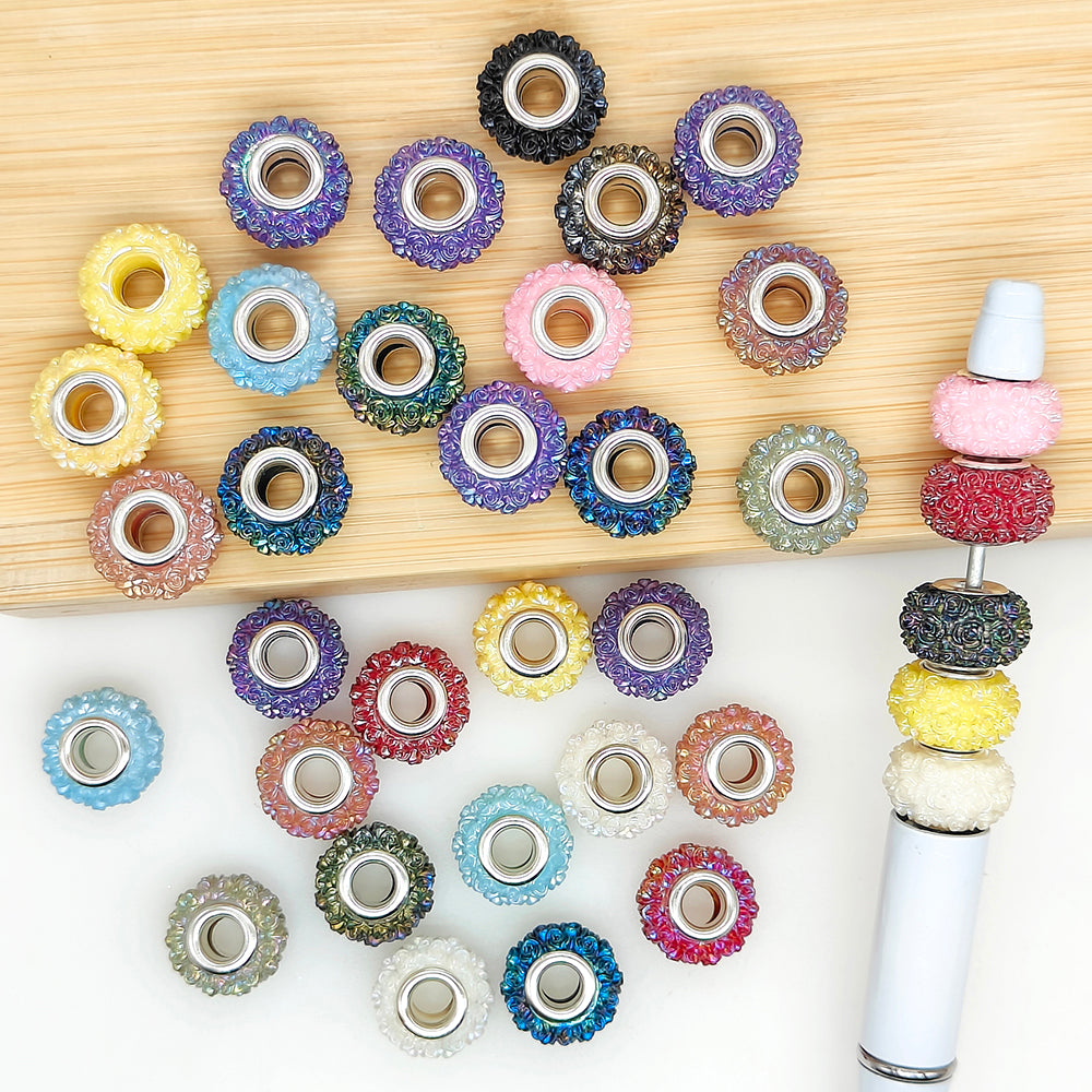 50Pcs/Lot Rose Flower Large Hole Spacer Beads,Resin Beads