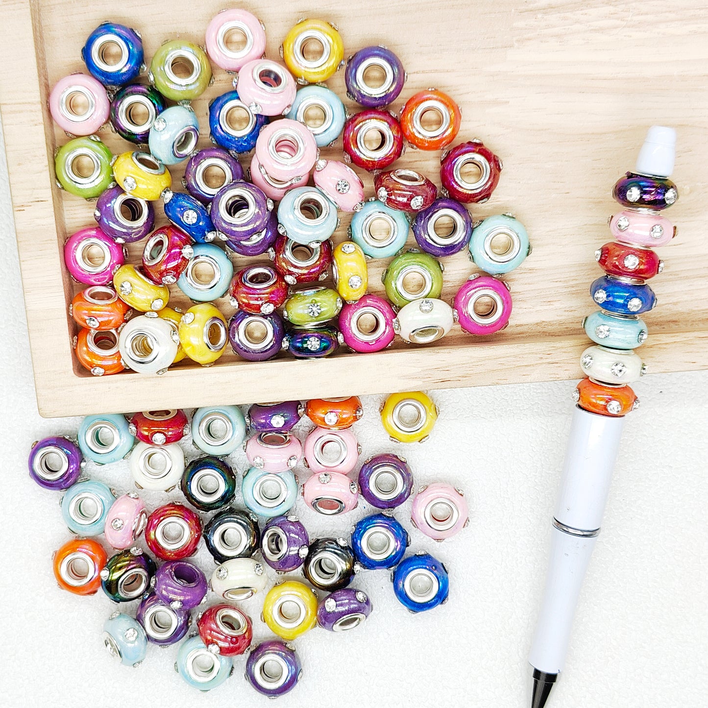 50Pcs UV Rhinestone Resin Large Hole Bead,Spacer Beads