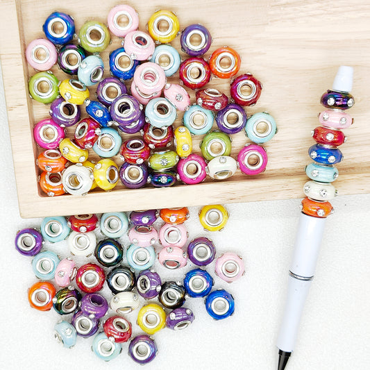 50Pcs UV Rhinestone Resin Large Hole Bead,Spacer Beads