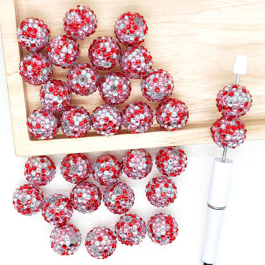 Chunky 20mm Pink Red Confetti Rhinestone Acrylic Bubblegum Bead