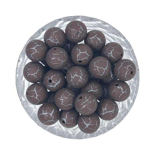 15mm Coffee Crack Print Round Silicone Beads