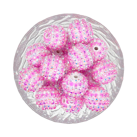 20mm Pink Stripe Rhinestone Bubblegum Beads