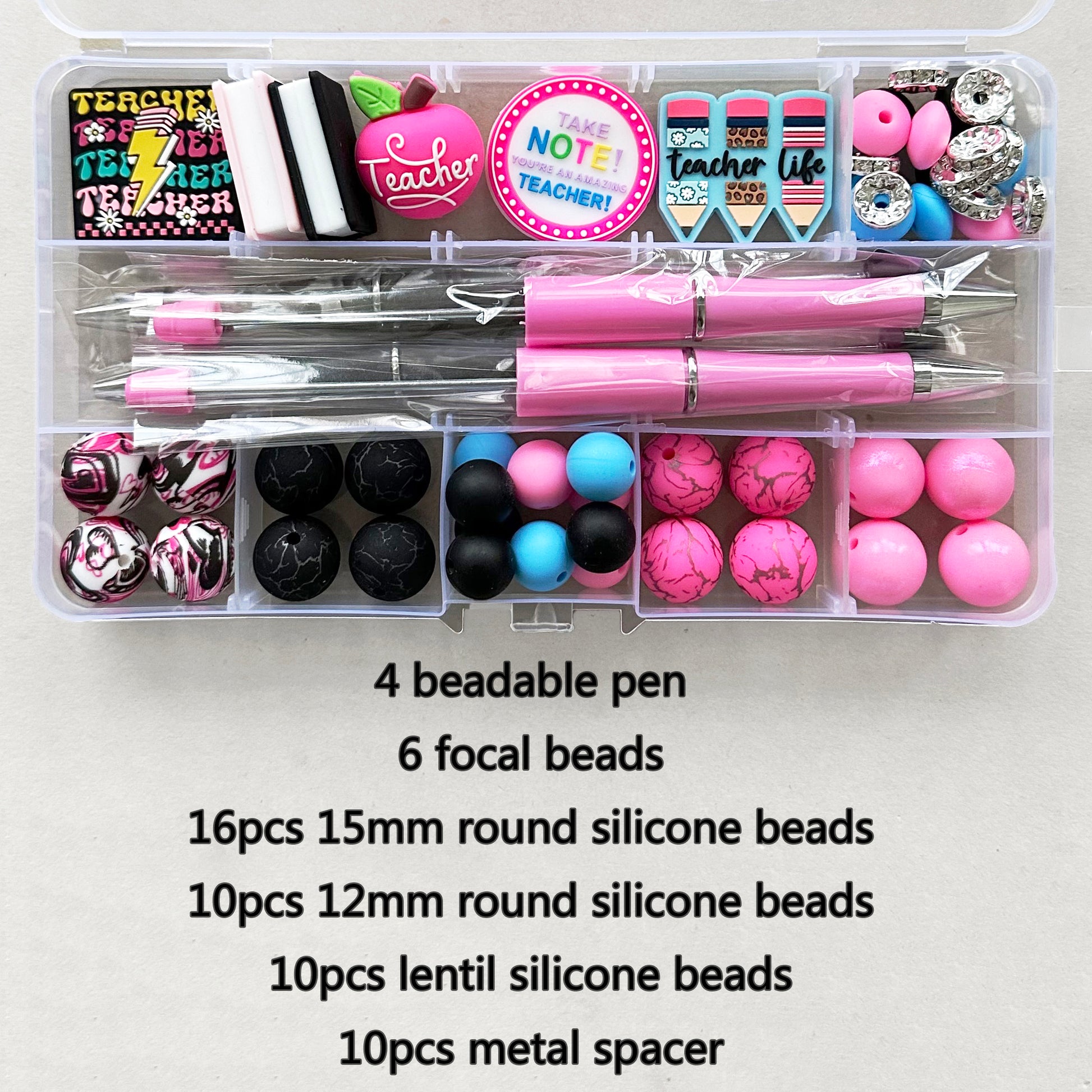 56Pcs Assorted Loose Bead Pen Kit,Teacher Bead,Focal Beads