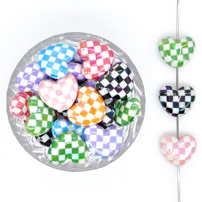 Mix Plaid Heart Focal Acrylic Beads