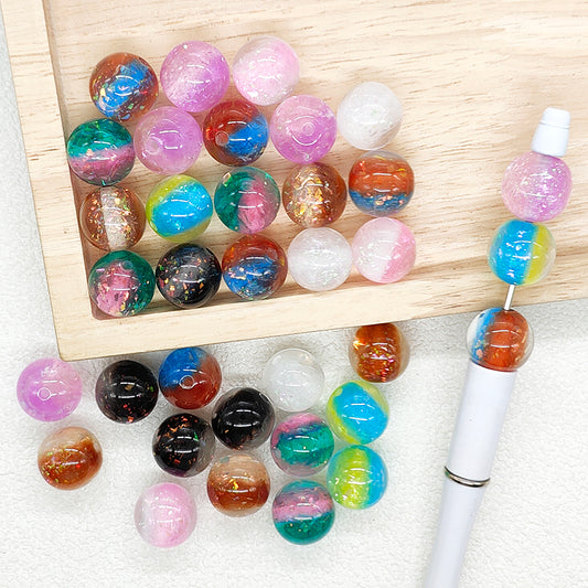 16mm Galaxy Gradient Glitter Flake Acrylic Gumball Beads