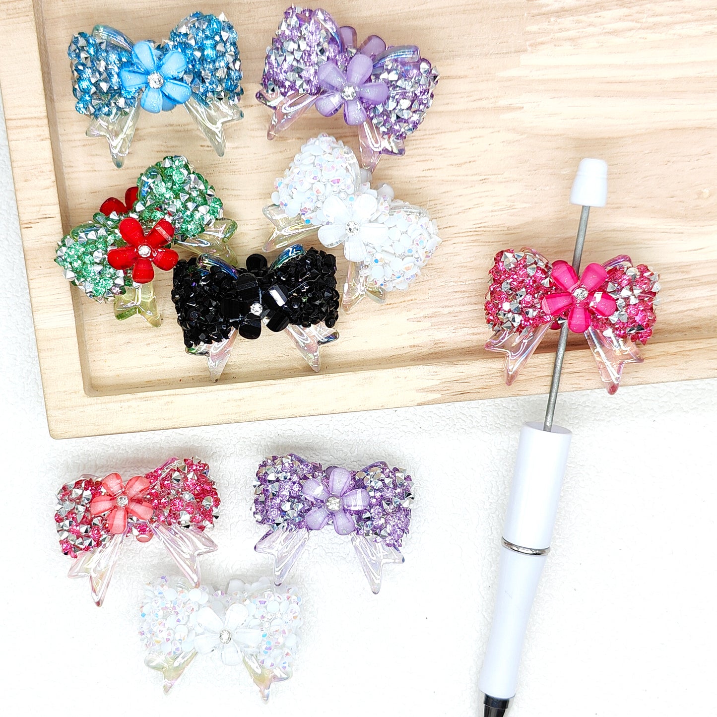 Fancy Flower Bowknot Rhinestone Acrylic Beads For Pen