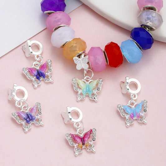 5Pcs/Lots Colorful Butterfly Metal Charm Pendant,Rhinestone Dangle Beads