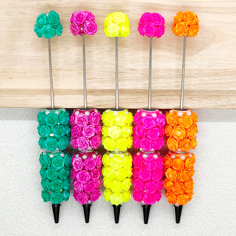 5Pcs Mixed Color Floral Pearl Rhinestone Bead Pen