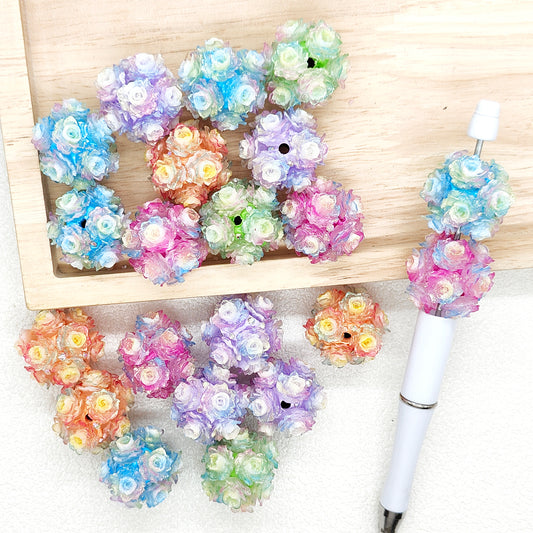 Chunky Fancy Polymer Clay Gradient Rose Flower Beads