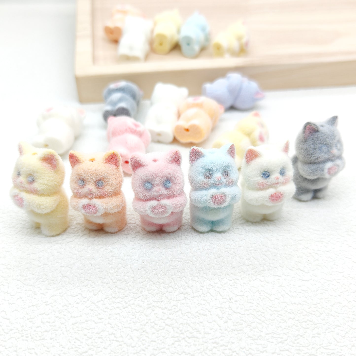 3D Flocked Love Cat Acrylic Beads DIY Jewelry,Mixed Color Beads