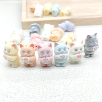 3D Flocked Love Cat Acrylic Beads DIY Jewelry,Mixed Color Beads