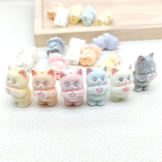3D Flocked Love Cat Acrylic Beads DIY Jewelry,Mixed Color Beads