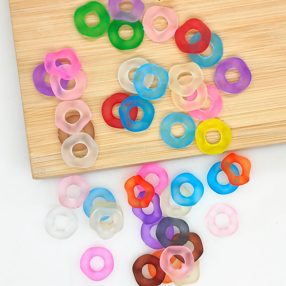 16mm Frosted Clear Wavy Spacer Beads Mix,Flat Disk Beads
