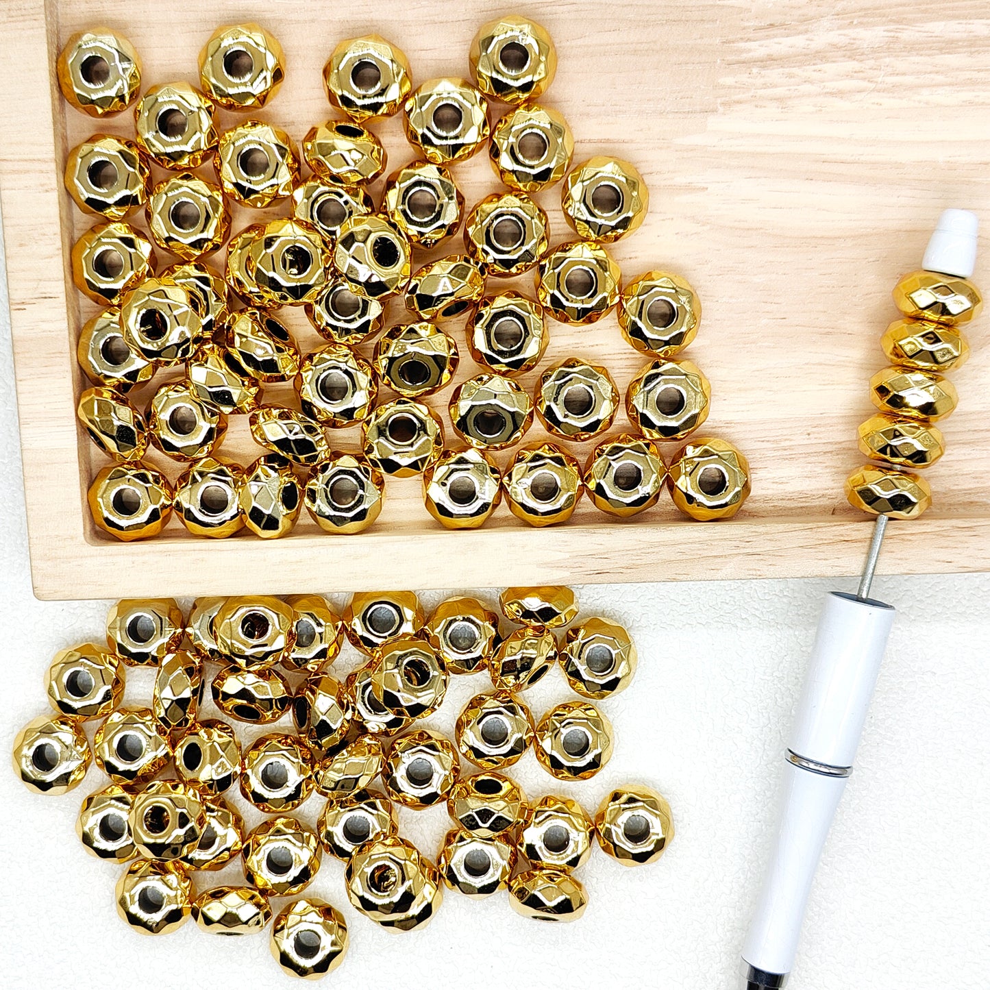 Gold Faceted Metallic Abacus Large Hole Acrylic Beads,Bulk Beads