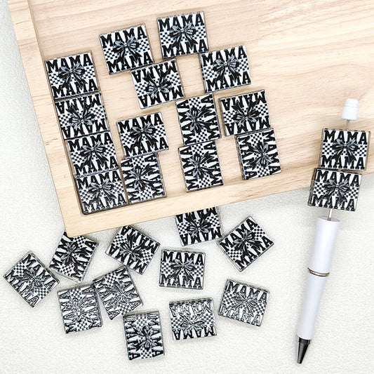 Black White MAMA Bowknot Acrylic Pen Focal Beads