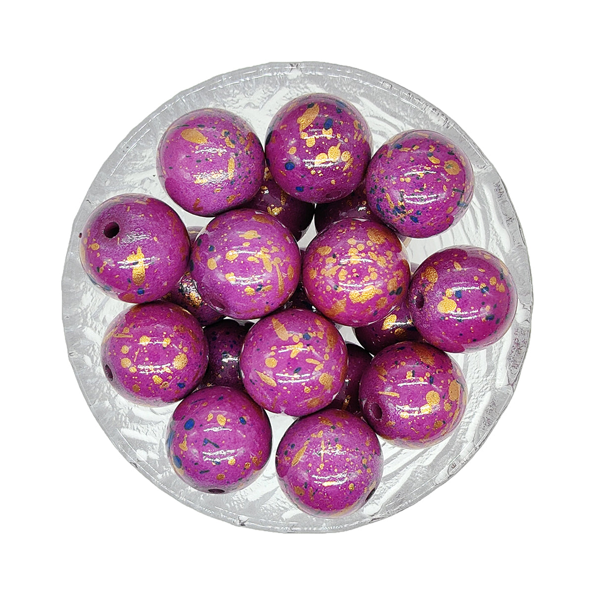 20mm Purple Splash Print Chunky Bubblegum Acrylic Beads