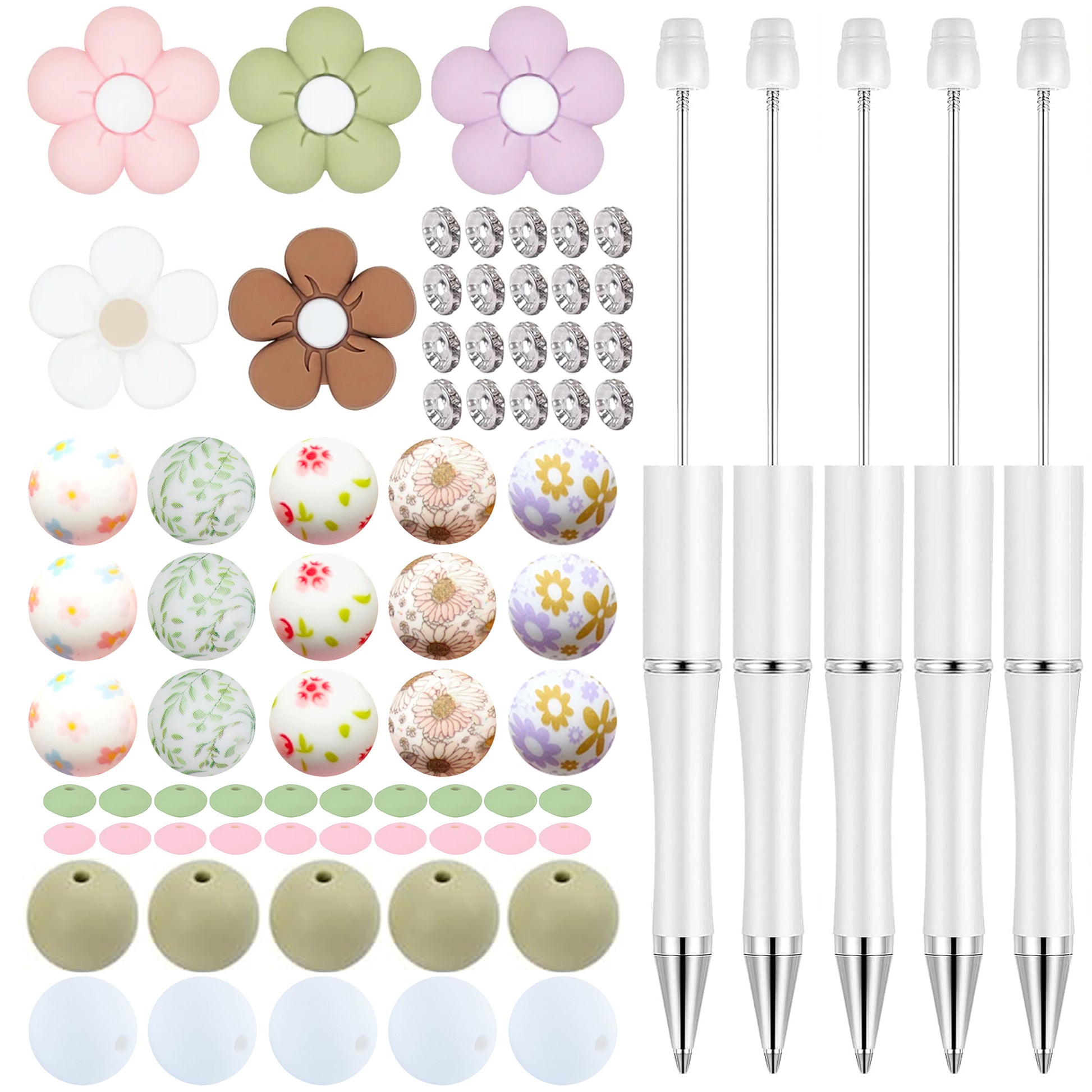 75Pcs Flower Assorted Loose Bead Pen Kit