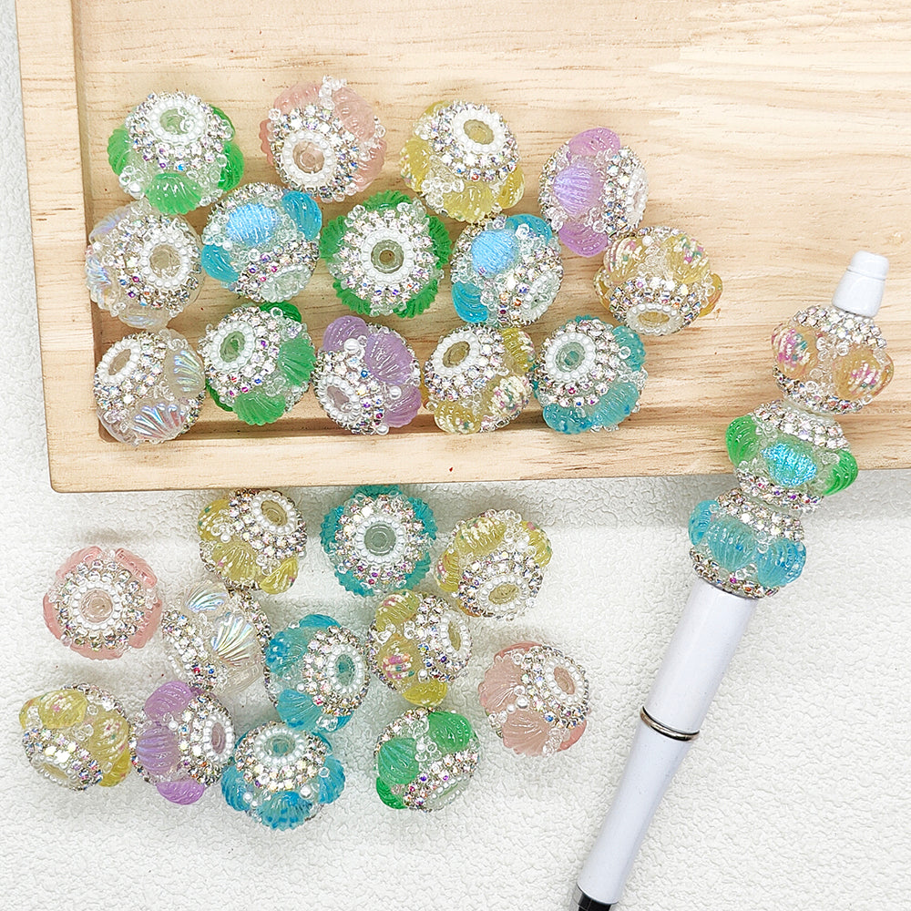 Iridescent Shell Rhinestone Acrylic Fancy Beads,Ocean Jewelry Beads