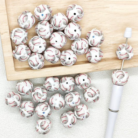Baseball Rhinestone Fancy Polymer Clay Beads,Sports Beads