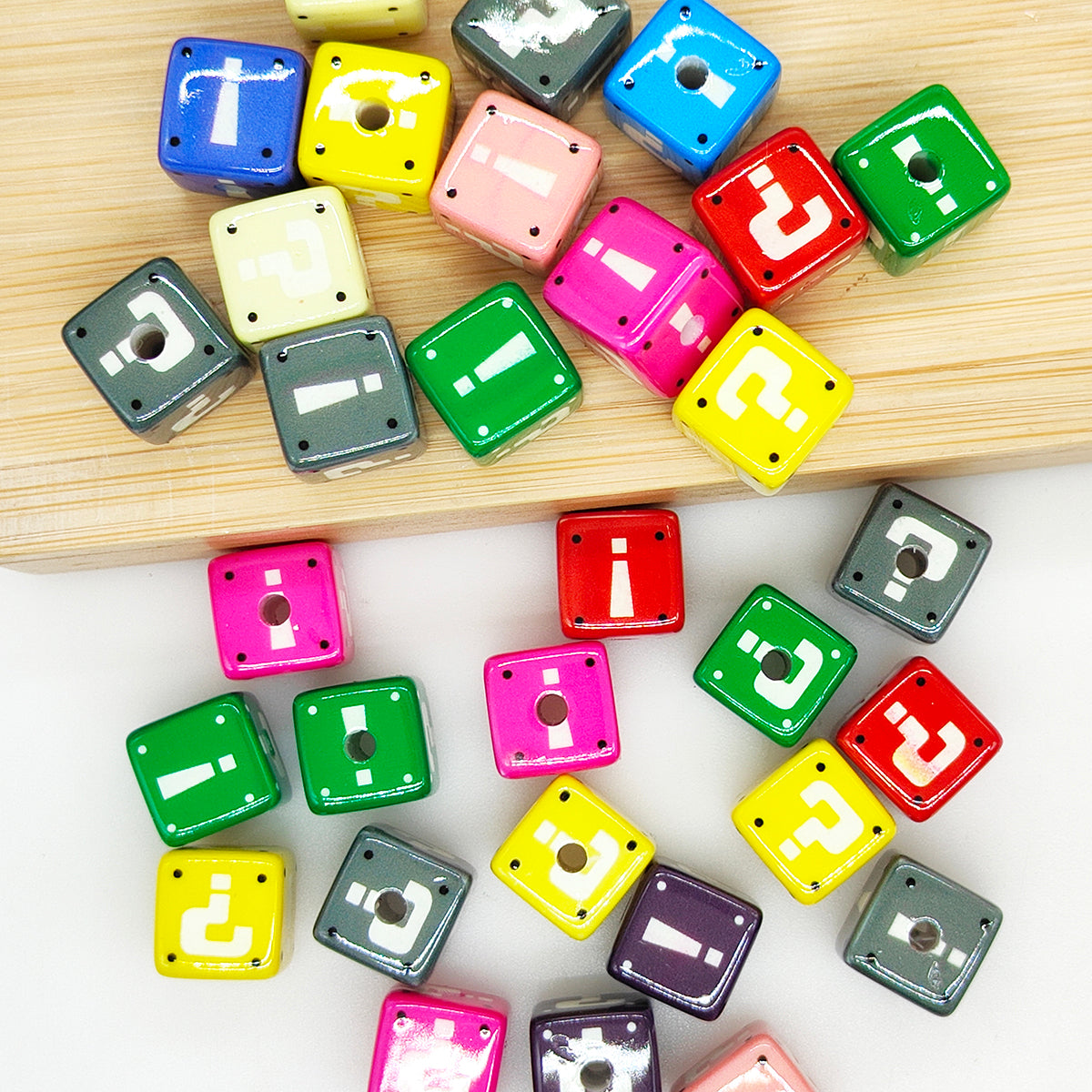 Acrylic Symbol Print Mixed Color 14mm Square Cube Beads,for Jewelry Making