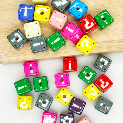 Acrylic Symbol Print Mixed Color 14mm Square Cube Beads,for Jewelry Making