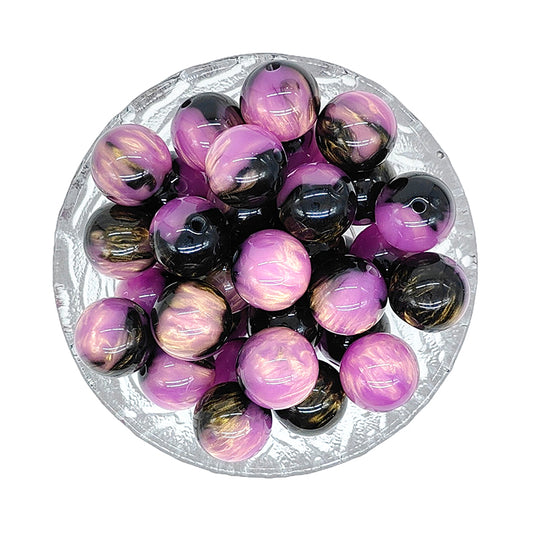 16mm Round Black Purple Pearlescent Acrylic Beads