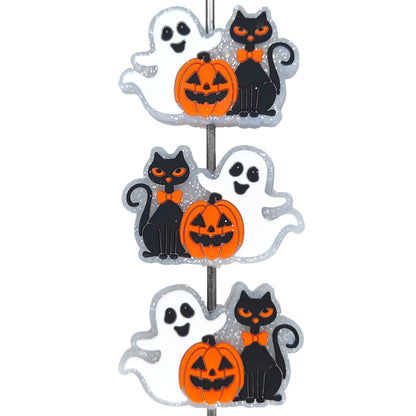 Halloween Jack-O-Lantern Cat Ghost Glitter Focal