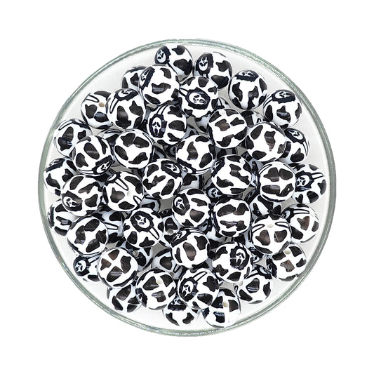 15mm Spooky Ghost Print Round Silicone Beads