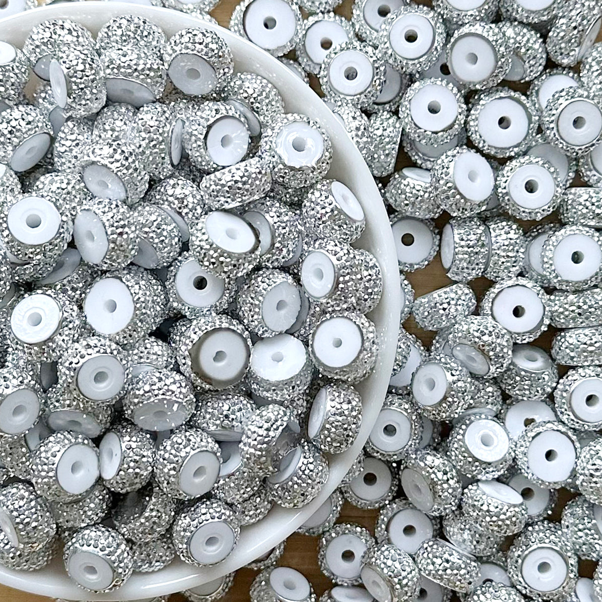 50Pcs/Lot 12mm Rhinestone Effect Acrylic Rondelle Spacer,Gold/Silver/Black