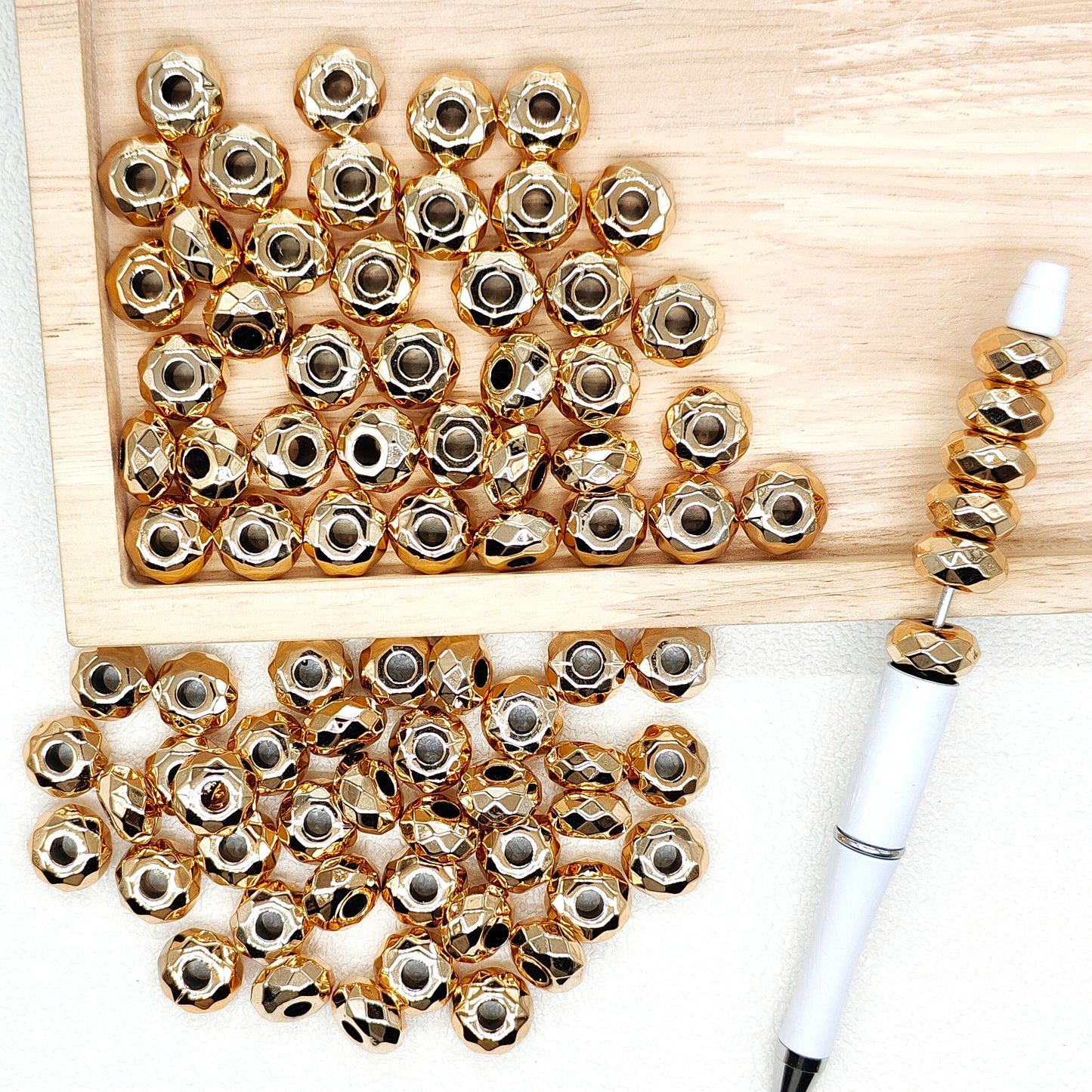 Metallic Faceted Light Rose Gold Abacus Acrylic Beads Large Hole