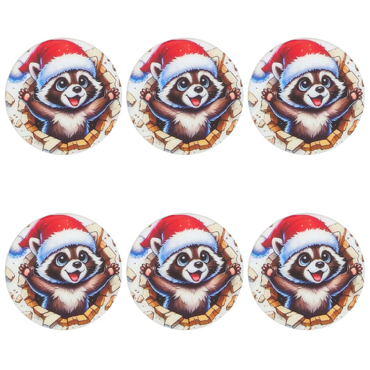 Christmas Raccoon Print Flat Round Focal