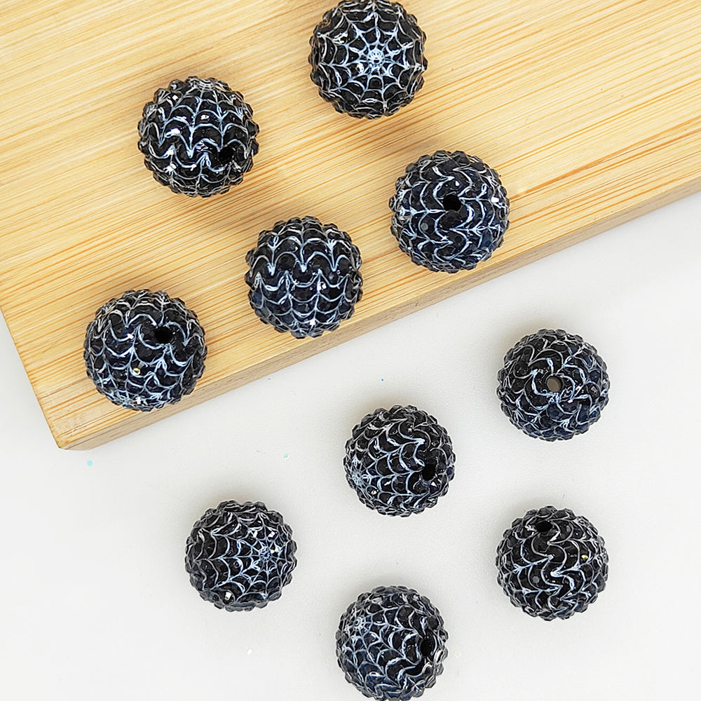 20mm Spider Web Rhinestone Bubblegum Acrylic Beads